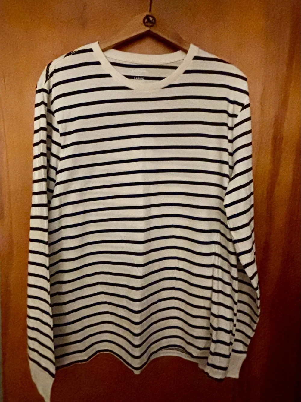 J. Crew White and Navy Striped Long Sleeve Tee